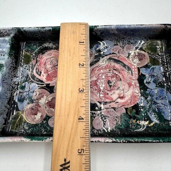 Sascha Brastoff Vanity Fair Very Large Retcangular Ash Tray - Pink Roses - Picture 12 of 12